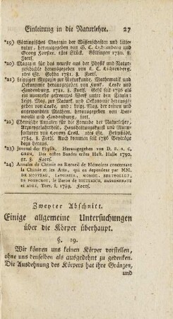 Zweyter Abschnitt. Einige allgemeine Untersuchungen über die Körper überhaupt