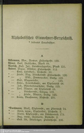 Einwohnerverzeichnis : Alphabetisches Einwohner-Verzeichniß