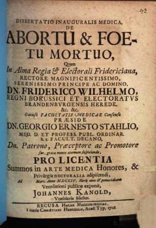 Disp. inaug. med. de abortu & foetu mortuo