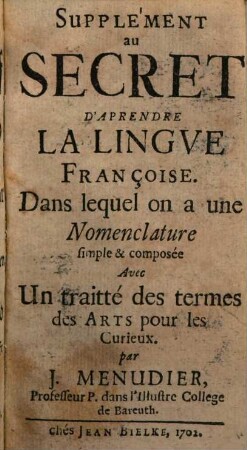 Supplement au Secret d'apprendre la langue Françoise
