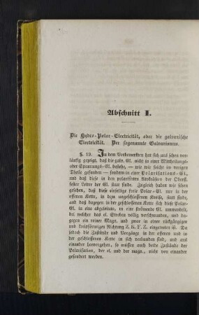 Abschnitt I. Die Hydro-Polar-Electricität, oder die galvanische Electricität ...