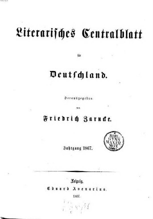 Literarisches Zentralblatt für Deutschland. 1867
