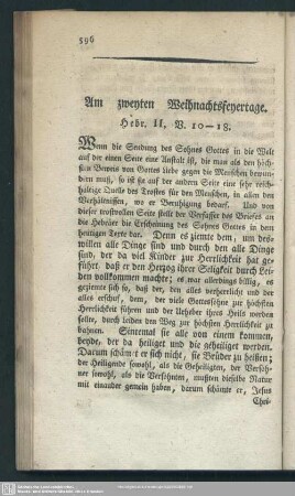 Am zweyten Weihnachtsfeyertage. Hebr. II, B. 10-18.