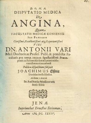 Disputatio Medica De Angina