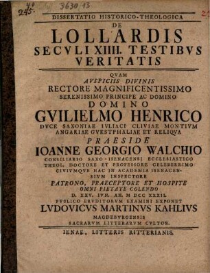 Dissertatio historico-theologica de lollardis seculi XIIII. testibus veritatis