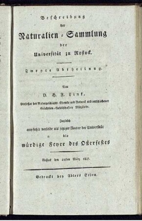 Abth. 2: Beschreibung der Naturalien-Sammlung der Universitaet zu Rostock. Abth. 2