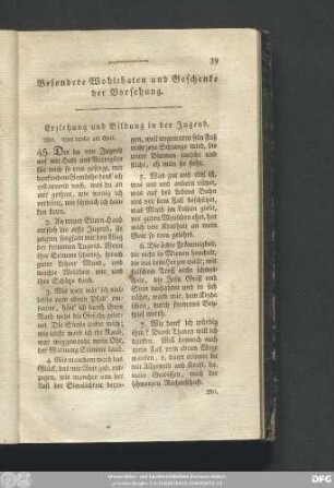 Besondere Wohlthaten und Geschenke der Vorsehung.