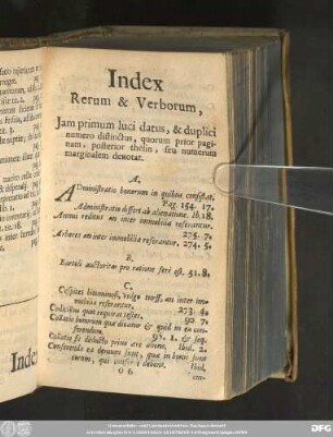 Index Rerum, & Verborum, Iam primum luci datus, & duplici numero distinctus, quorum prior paginam, posterior thèsin, seu numerum marginalem denotat.
