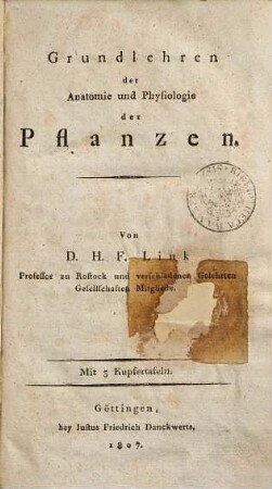 Grundlehren der Anatomie und Physiologie der Pflanzen : mit 3 Kupfertafeln. [1]
