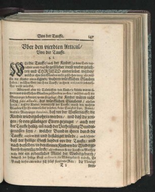 Über den vierdten Articul/ Von der Tauffe.