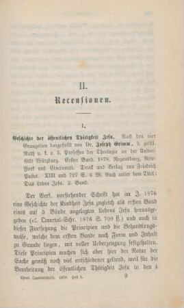 129-135 [Rezension] Grimm, Joseph, Geschichte der öffentlichen Thätigkeit Jesu