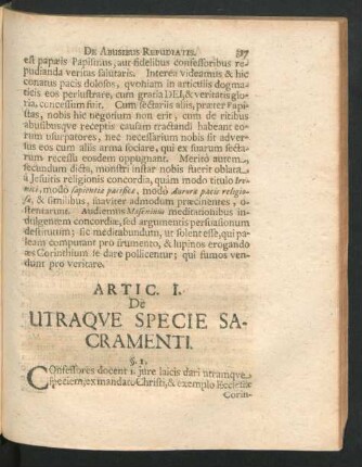 Artic. I. De Utraque Specie Sacramenti.