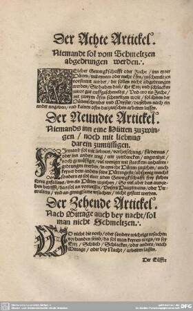 Der Zehende Artickel. Nach Mittag auch bey nacht/sol man nicht Schmeltzen.