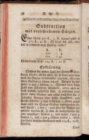 Subtraction mit veschiedenen Sätzen.
