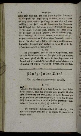 Fünfzehnter Titel. Delegitima agnatorum tutela.