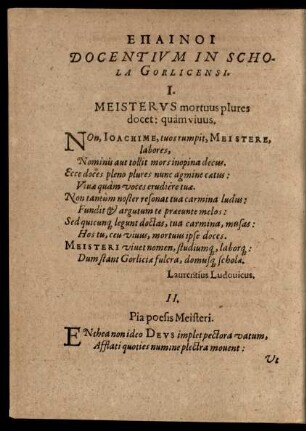 Epainoi Docentium In Schola Gorlicensi.