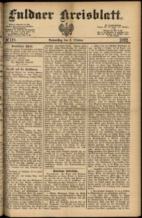 Erste Ausgabe vom Donnerstag, den 06. Oktober 1892.