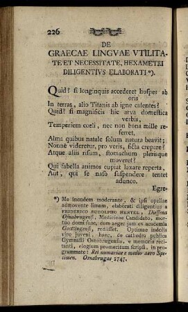 De Graecae Linguae Utilitate Et Necessitate, Hexametri Diligentius Elaborati.