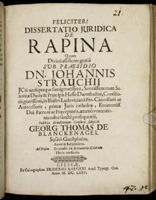 Dissertatio Iuridica De Rapina