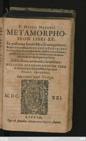 2: P. Ovidii Nasonis Opera Omnia In Tres Tomos Distributa
