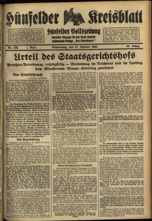Erste Ausgabe vom Donnerstag, den 27. Oktober 1932.