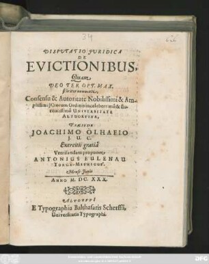 Disputatio Iuridica De Evictionibus