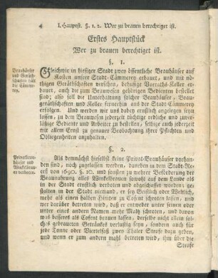 Erstes Hauptstück Wer zu brauen berechtigt ist.