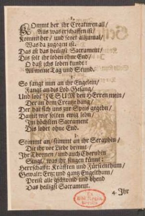 Kommt her ihr Creaturen all/ || Aus was erschaffen ist