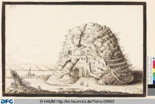 Phantastischer Berg mit Höhlen (Die Ruine des Turms von Babylon?)