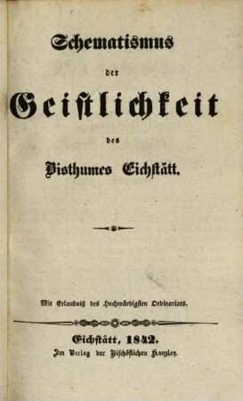 Schematismus der Diözese Eichstätt. 1842, 1842
