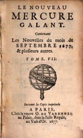 Le nouveau mercure galant. 1677, T. 7 = Sept