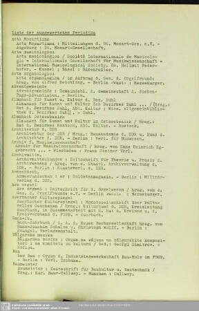Liste der ausgewerteten Periodika
