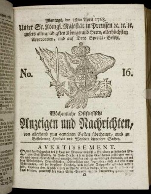 No. 16. Montags, den 18ten April 1768.
