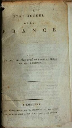 Etat actuel de la France
