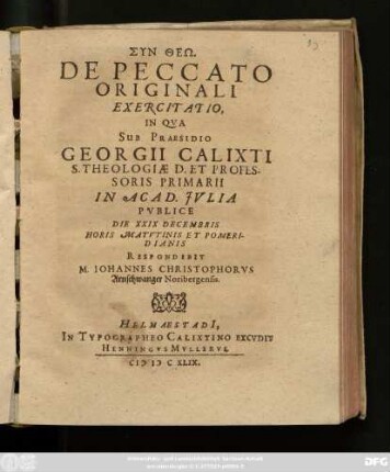 De Peccato Originali Exercitatio