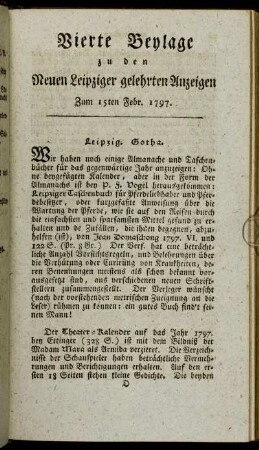 Vierte Beylage zu den Neuen Leipziger gelehrten Anzeigen - Zum 15ten Febr. 1797.