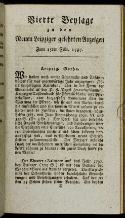 Vierte Beylage zu den Neuen Leipziger gelehrten Anzeigen - Zum 15ten Febr. 1797.