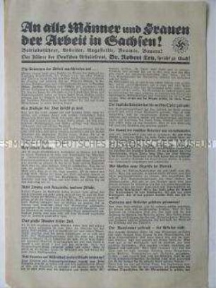 Wahlflugblatt mit einer Rede des Führers der Deutschen Arbeitsfront, Robert Ley