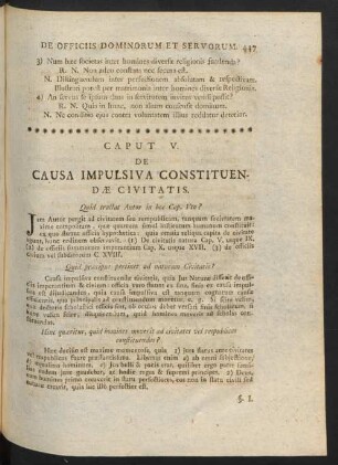 Caput V. De Causa Impulsiva Constituendae Civitatis.
