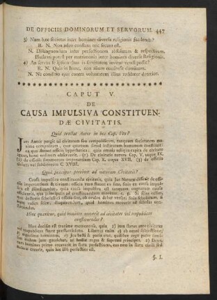 Caput V. De Causa Impulsiva Constituendae Civitatis.