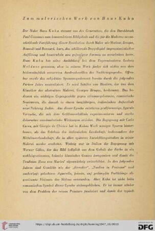 Zum malerischen Werk von Hans Kuhn