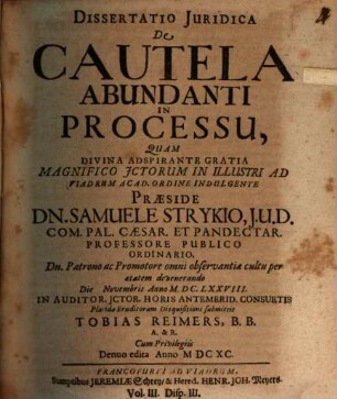 Diss. iur. de cautela abundanti in processu