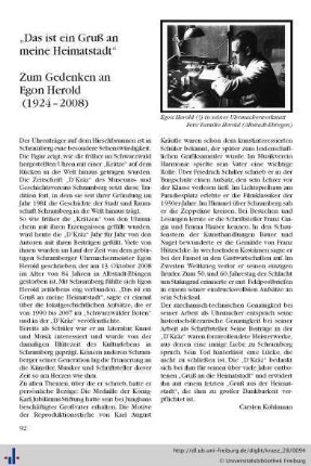 „Das ist ein Gruß an meine Heimatstadt“. Zum Gedenken an Egon Herold (1924–2008).