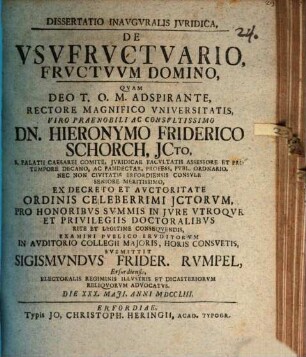 Dissertatio inauguralis jvridica de vsvfrvctvario, frvctvvm domino