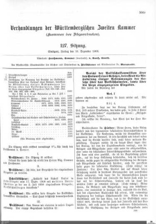 127. Sitzung, Stuttgart, 18.12.1908