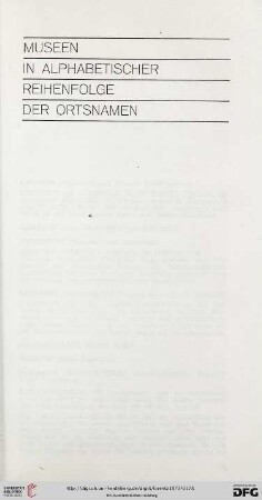 Museen in alphabetischer Reihenfolge der Ortsnamen