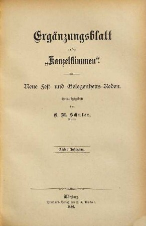 Neue Fest- und Gelegenheitsreden. 8. 1886