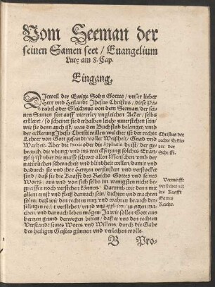 Vom Seeman der seinen Samen seet/ Evangelium Lucae am 8. Cap.