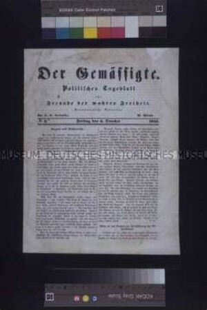 Zeitung: Der Gemäßigte. Politisches Tageblatt für Freunde der wahren Freiheit. Nr. 3; Wien, 6. Oktober 1848