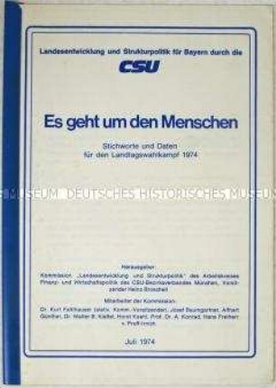 Hektografierte Materialsammlung der CSU zur Landtagswahl in Bayern 1974